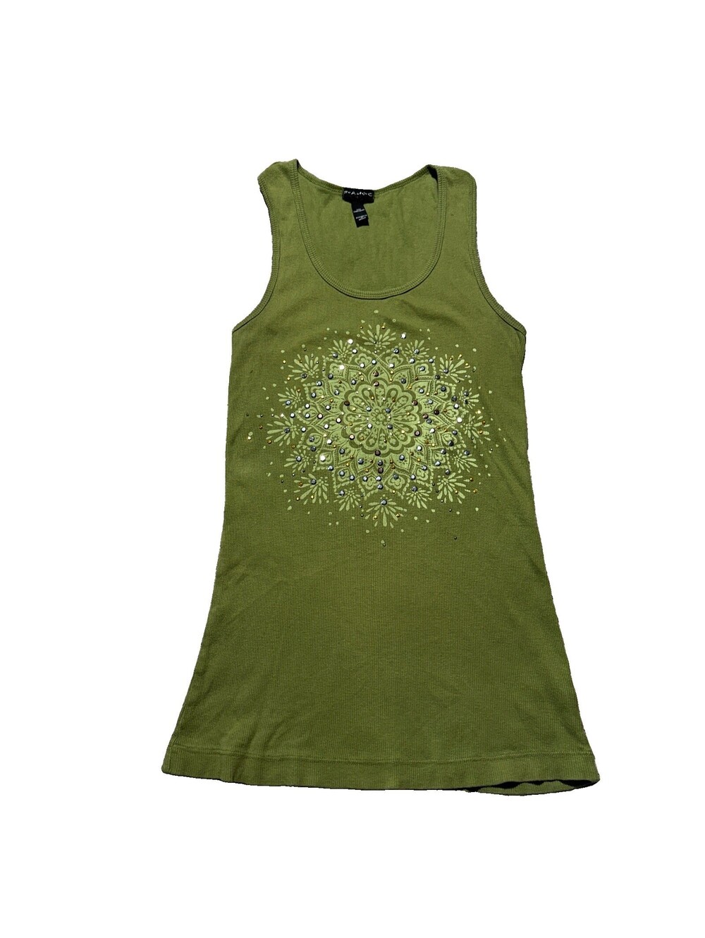 Y2K Vintage FANG Ribbed Tank Top Beaded Mandala Graphic Fairy Grunge Boho Large
